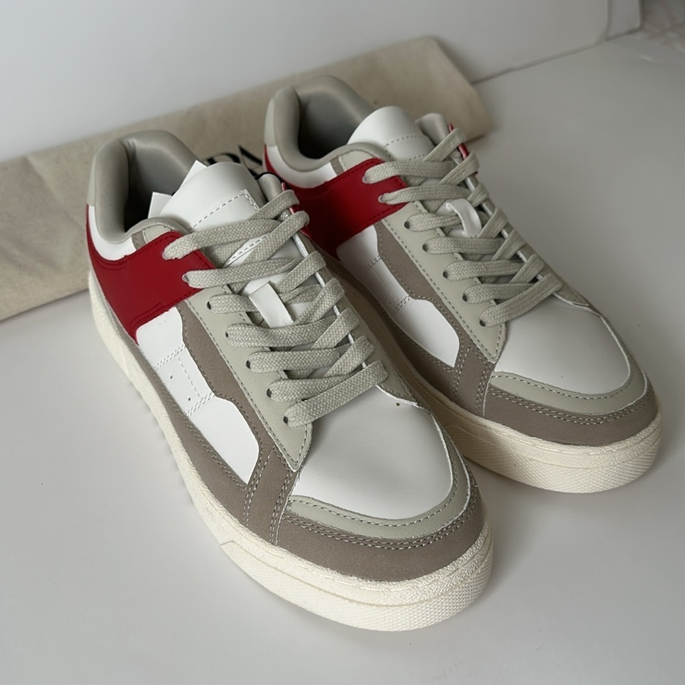Zara Men's White and Red Casual Sneakers - Picture 3 of 17